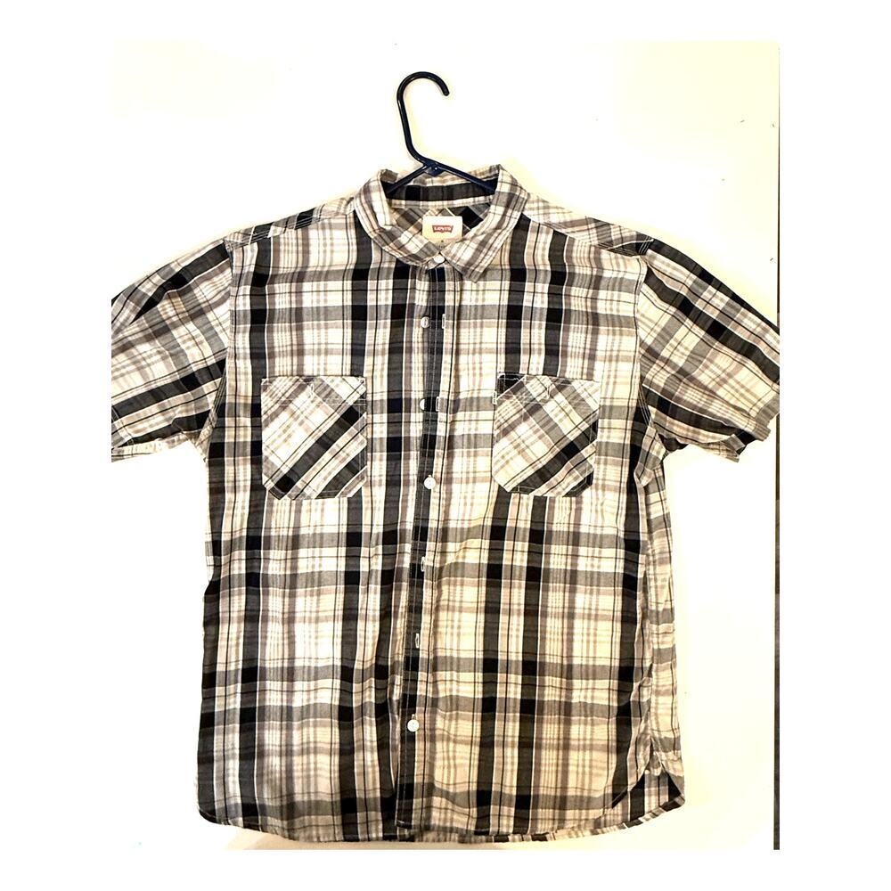 Levi's Button Down Shirt Mens Black Gray Plaid Western Workwear
